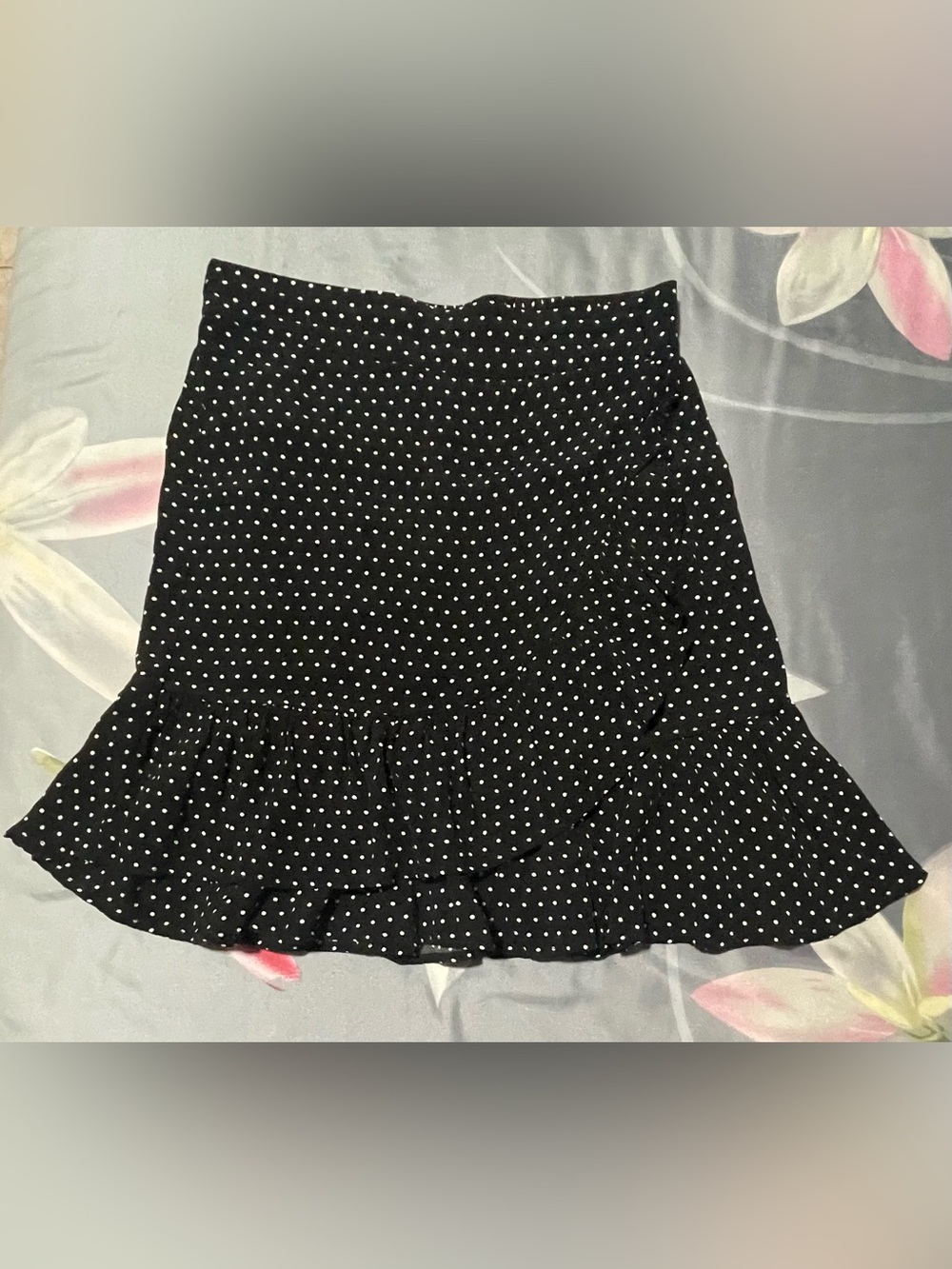 Black Polka Dot Ruffle Hem Skirt - Women